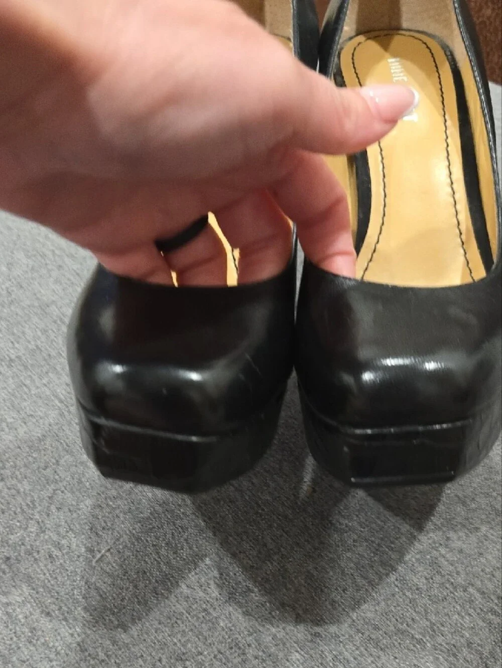 Nine West Black Leather Square-Toe Pumps